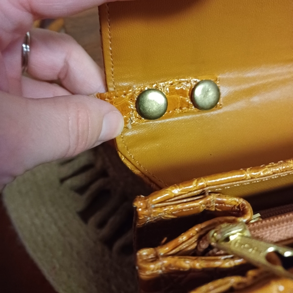 Vintage See Sharp Faux Tortoise Shell Pattern Brown/Mustard Yellow/Tan Purse - Picture 14 of 17